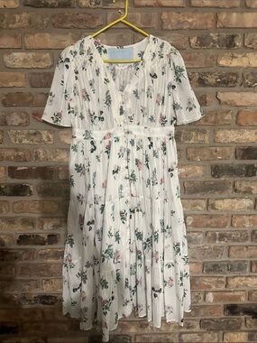White Floral Midi Dress with Smocked Yoke